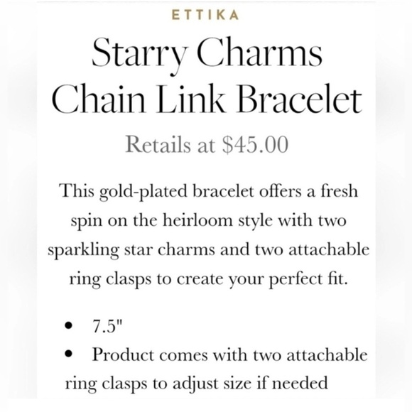 Ettika Starry Charms 18k Gold Plated Chain Link Bracelet 7" Long w/ 2 Extenders - Picture 4 of 5